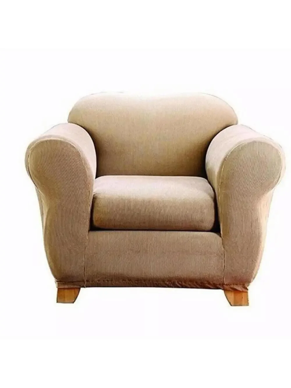 Sure Fit Stretch Stripe Chair Slipcover Box Cushion Sand Beige 2pc NEW